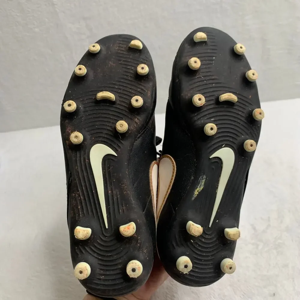 Nike Tiempo Rio III FG Boys Sz 1 Youth Soccer Cleats Black White Gold Leather